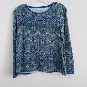 Talbots Blue Paisley Print Long Sleeve Top Size Medium Stretch